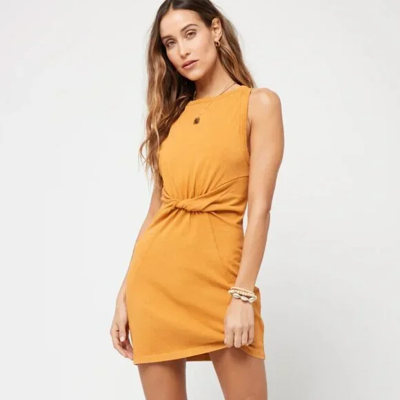 l*space Seaview Sleeveless Dress in Inka Gold size Medium - Picture 1 of 8